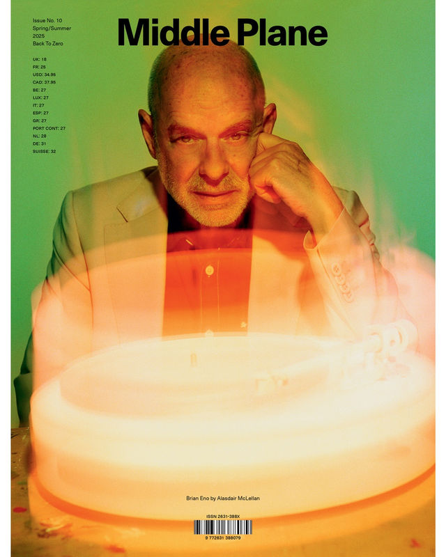Brian Eno with 'Turntable II' photographed by Alasdair McLellan for Middle Plane magazine Issue No.10