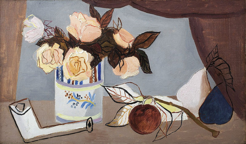 Christopher Wood, Still life with Flowers, Fruit, and Clay Pipe, c. 1927