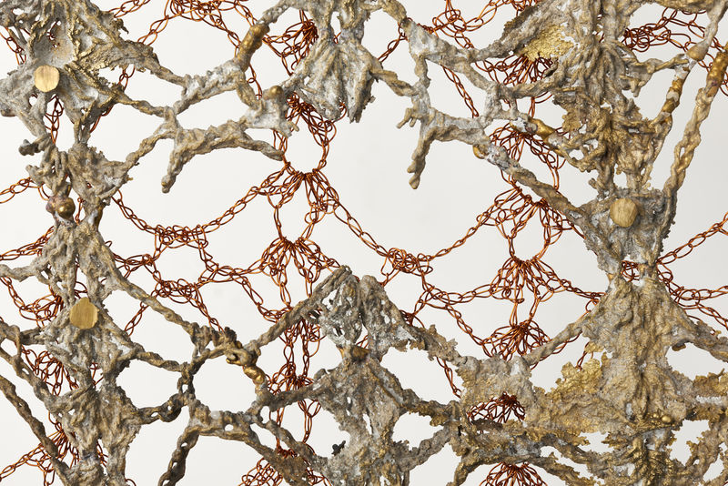 ektor garcia, crochet bronze textile (detail), 2021. Cast bronze, crocheted copper wire, 53 x 16 x 1 inches. Courtesy the artist and Rebecca Camacho Presents, San Francisco. Photo by Robert Divers Herrick, San Francisco.