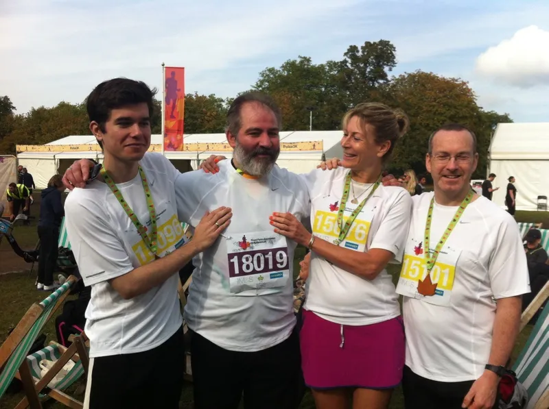 Rebecca Hossack and artist Alasdair Wallace at the Abigail McLellan Marathon in Hyde Park