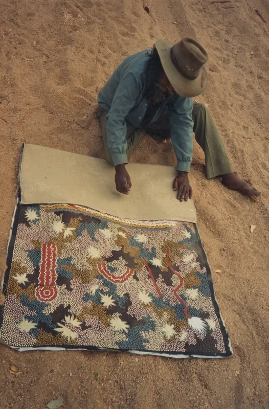 Clifford Possum painting in the Australian Desert