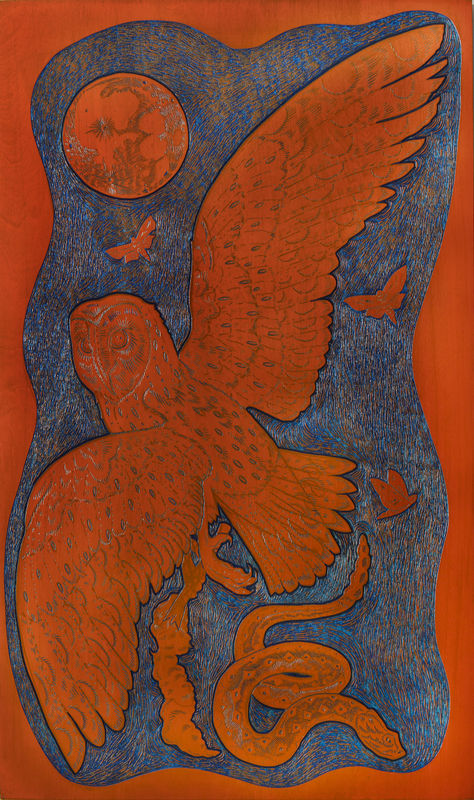 Richard 'Ricky' Armendariz, The Predicament, 2023 Signed and dated lower right, numbered lower left, Oil on carved birch wood, 49.75 x 30.5 in, 126.4 x 77.5 cm