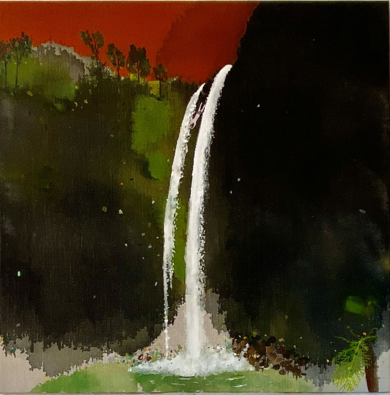 Richard Lewer, I would jump off the tallest waterfall to have one more chat with you, 2022, acrylic on canvas, 76 x 76 cm