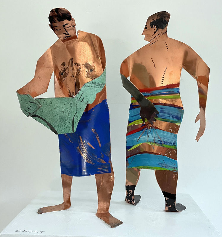 Two Bathers, Male, copper and steel