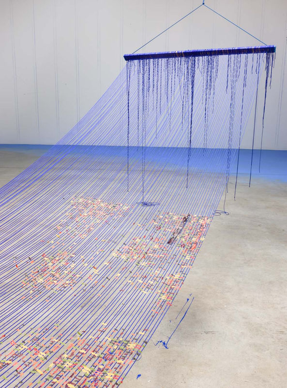 sarah sze installation view of blue hammock