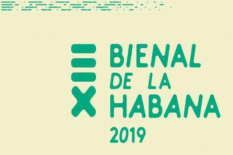 A poster with green text and a cream background. The words read: Bienal de la Habana 2019.