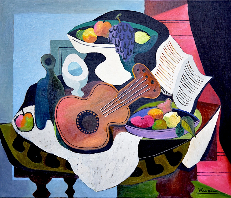 Erik Renssen, Size L | Still life with guitar, music sheet and fruit, 2025