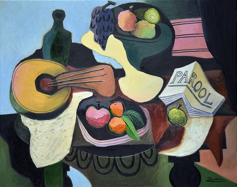 Erik Renssen, Size L | Still life with mandolin, fruit and newspaper, 2025