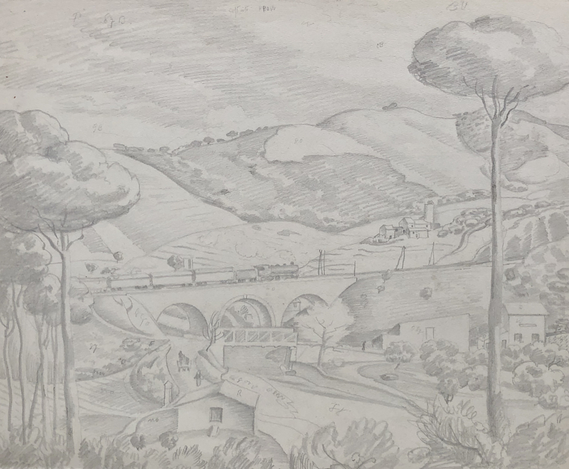 Ethelbert White, Landscape with Train and Viaduct, c. 1925