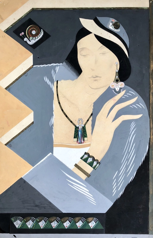 Norman Thompson ()Art Deco Portrait (Design for Jewellery Poster), 1934