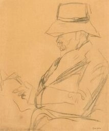 Gwen John (1876-1939)Portrait of the Poet Arthur Symons in a hat, reading, c. 1920