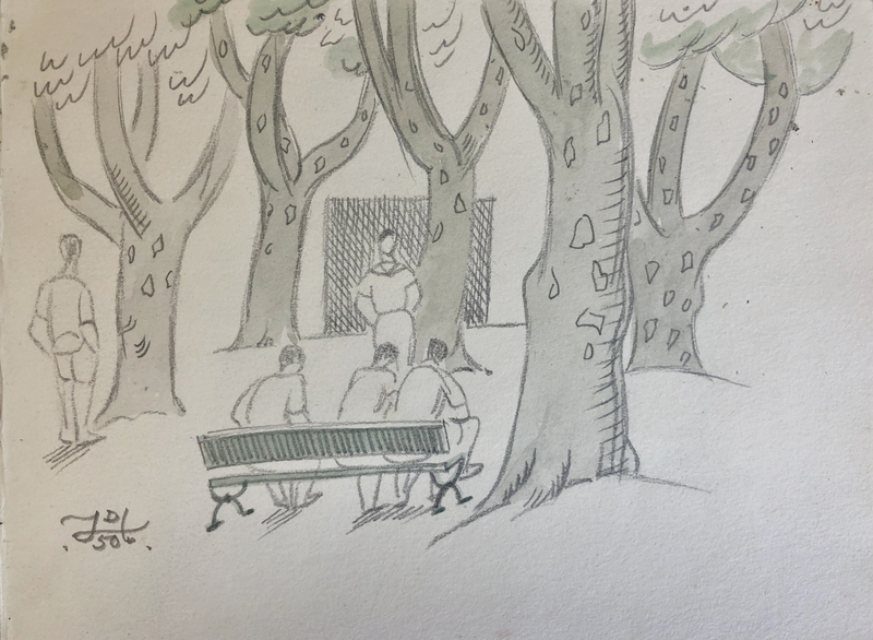 Doris Hatt (1890-1969)Figures on a Bench, St. Tropez, 1950