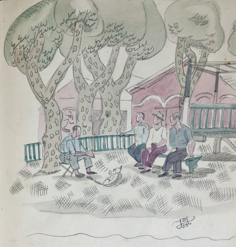 Doris Hatt (1890-1969)Figures and Trees, St. Tropez, 1950