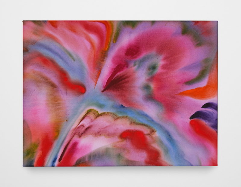 Sarah Blaustein, "Crimson Blue Synesthesia", 2026, ink and acrylic on canvas, 22 1/2 x 30 in (57.1 x 76.2 cm)