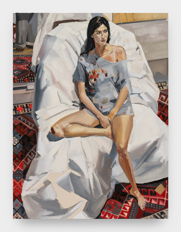 Andy Woll, "Figure Four in the Artist&rsquo;s Studio", 2025, oil on linen, 72 x 54 in (182.9 x 137.2 cm)