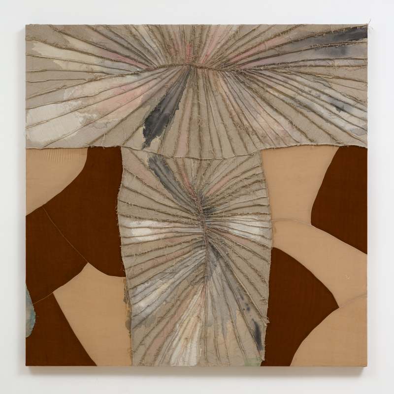Elaine Stocki, "Spinal", 2024, watercolor on stitched linen and velvet, 70 x 70 in (177.8 x 177.8 cm)