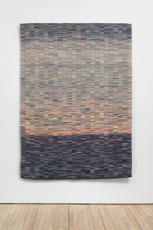 Nadia Myre, "Light Assembly: Julie", 2023, woven handmade ceramic beads, stainless-steel wire , 84 x 60 in (213.4 x 152.4 cm)