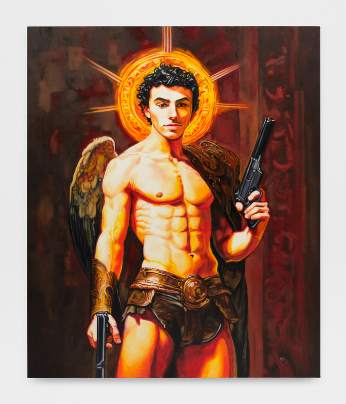 Christine Tien Wang, "AI Luigi Angel", 2025, acrylic on canvas, 72 x 60 in (182.9 x 152.4 cm)