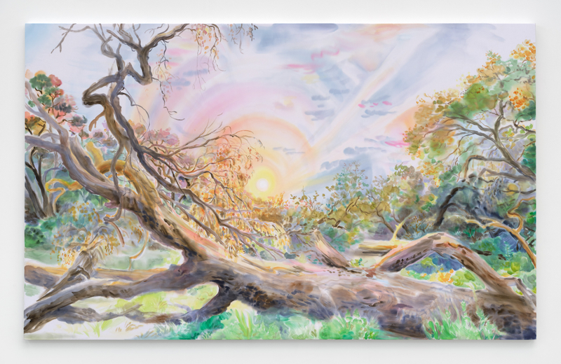 Michelle Blade, "Life is Long Perfect Hostess", 2026, acrylic and ink on poplin, 62 x 100 1/4 in (157.5 x 254.6 cm)