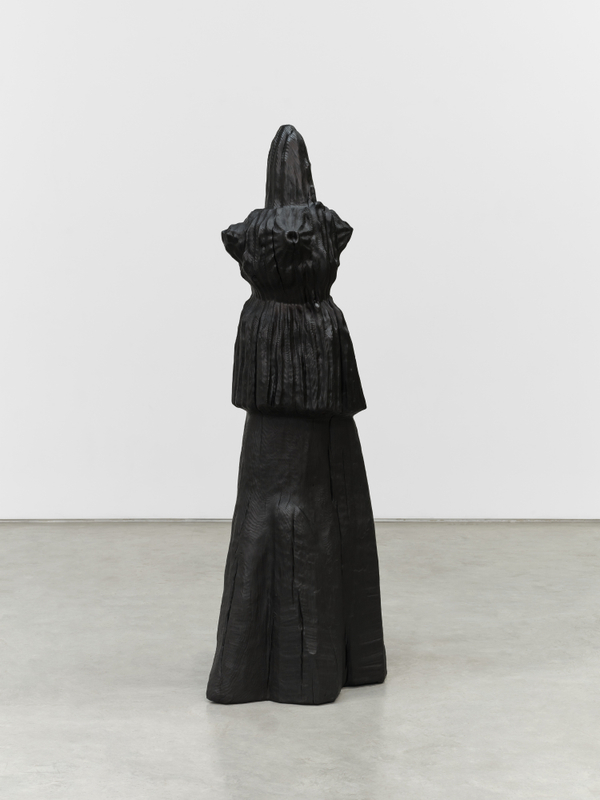 Dan John Anderson, "Shadow Gesture", 2026, blackened cedar and bronze, 79 x 28 1/2 x 28 1/2 in (200.7 x 72.4 x 72.4 cm)