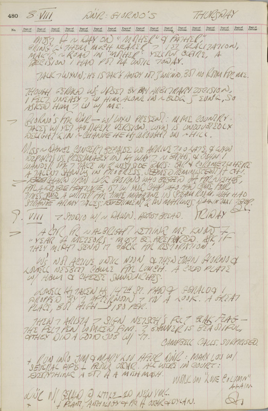 August 8–9, 1963 -  - Journals - Robert Indiana