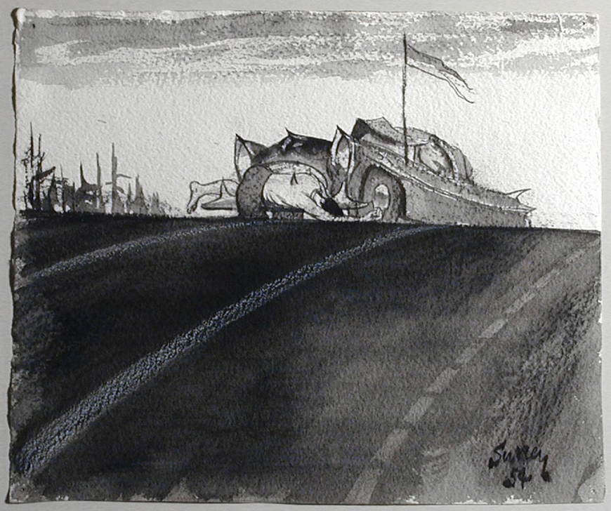 <span class="artist"><strong>Philip Surrey, C.M., LL.D., R.C.A.</strong></span>, <span class="title"><em>Study for Impaled Man - Étude pour homme écorné</em>, 1954</span>