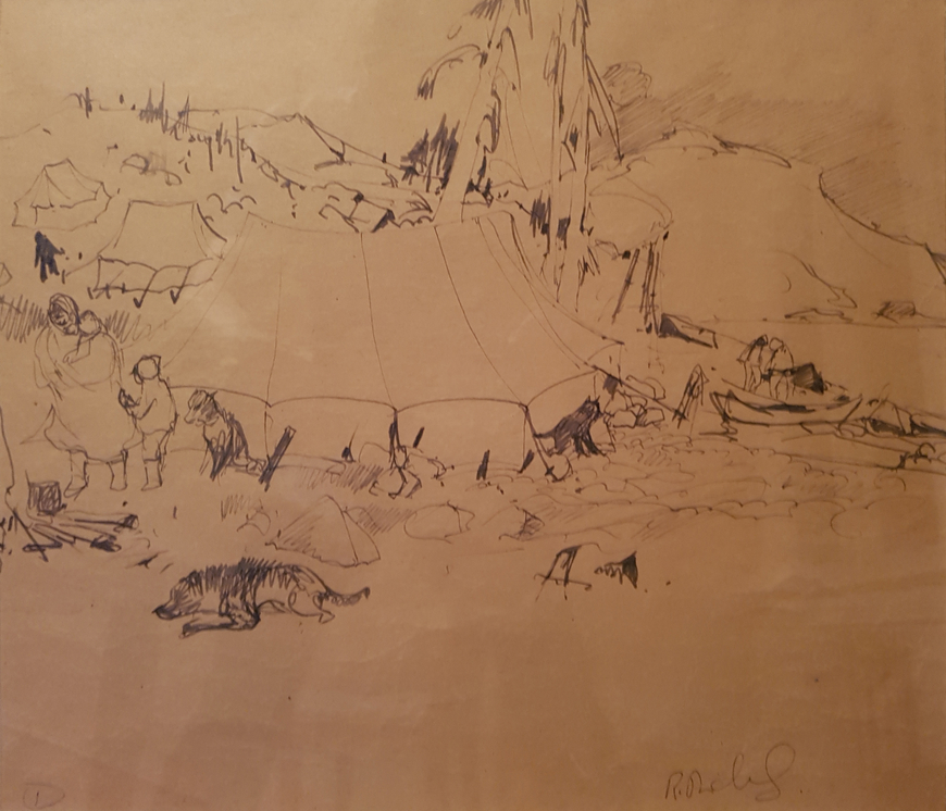 <span class="artist"><strong>René Richard, R.C.A.</strong></span>, <span class="title"><em>Campement Indien</em>, 1931 (circa)</span>