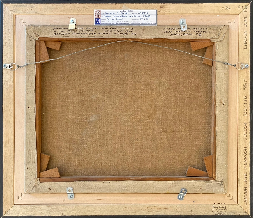  Pouring Residue Bronze into the Chill Moulds [for bronze parts Anti Aircraft Guns] in the Brass Foundry, Dominion Engineering Works, Lachine, Quebec
