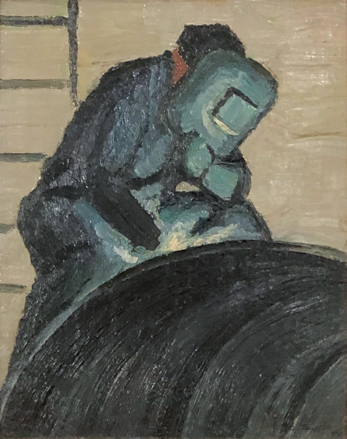 <span class="artist"><strong>Frederick B. Taylor</strong></span>, <span class="title"><em>Welder on a Section Fan of a Kiln, Canadian Allis Chalmers, Lachine, Quebec</em>, 1944 (November 21)</span>