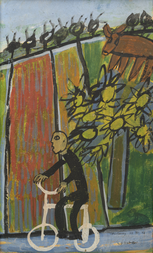 <span class="artist"><strong>Jean Dubuffet</strong></span>, <span class="title"><em>Cycliste aux champs  10 juillet 1943</em>, 1943</span>