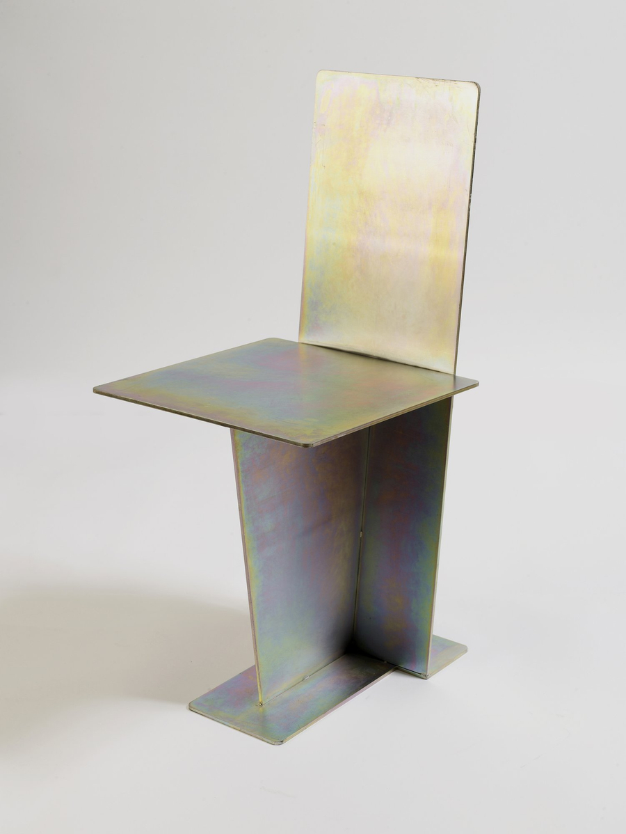 <p><strong>Max Lamb</strong>, Flat Iron Chair, 2008.</p><p>Plated steel.</p><p>Photograph by Gideon Hart.</p>