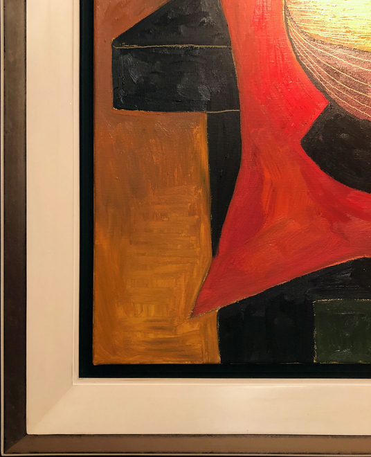 Still life with mandolin, fruit bowl, candle and melon