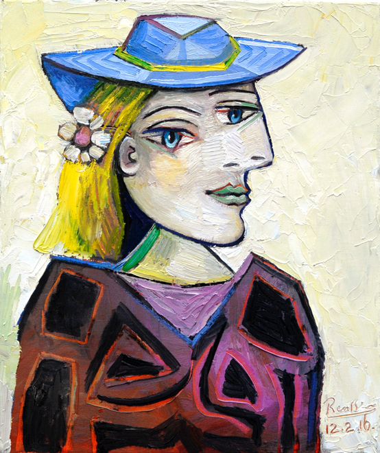 Woman in a light blue hat