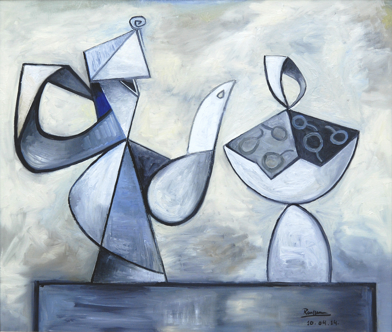 A coffee pot and cherries in a bowl