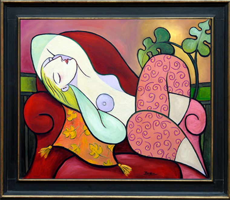 Reclining lady on a red sofa