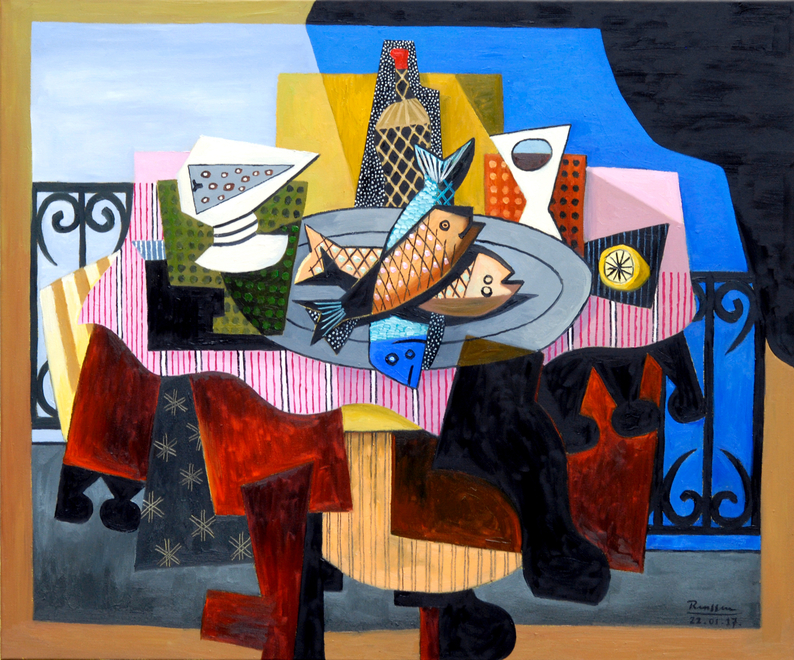 Three fish on a table