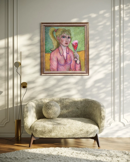 Size M | Woman with a glass of red wine 