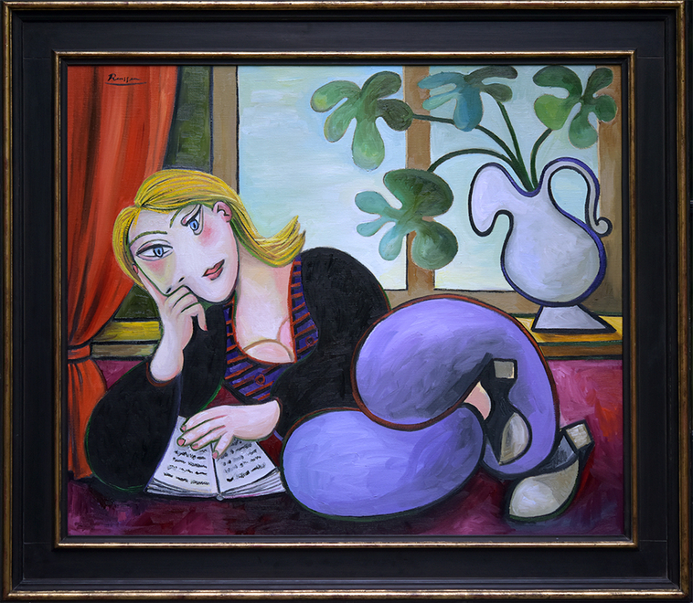 Reading woman in front of a window