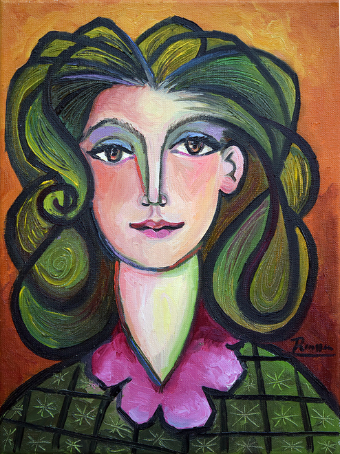 Woman with pink collar