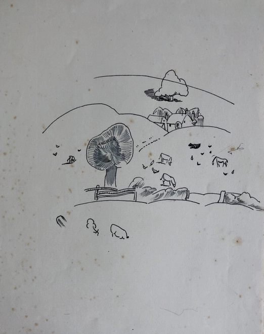 Doris Hatt, Hillside with Cattle, 1920's