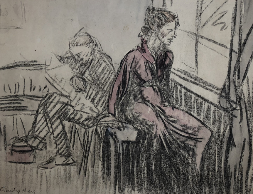 Cicely Hey, Interior with Two Figures, c. 1924