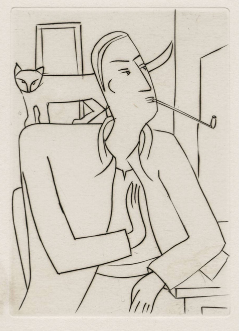 André Derain, Self Portrait with Pipe and Cat, c. 1930