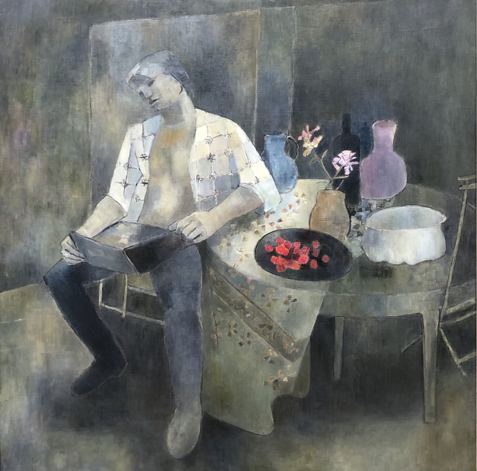 Odine Rolando, Interior with Man Reading, c. 1960s