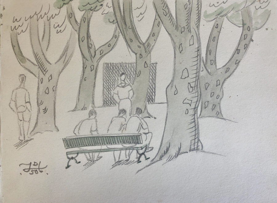 Doris Hatt, Figures on a Bench, St. Tropez, 1950