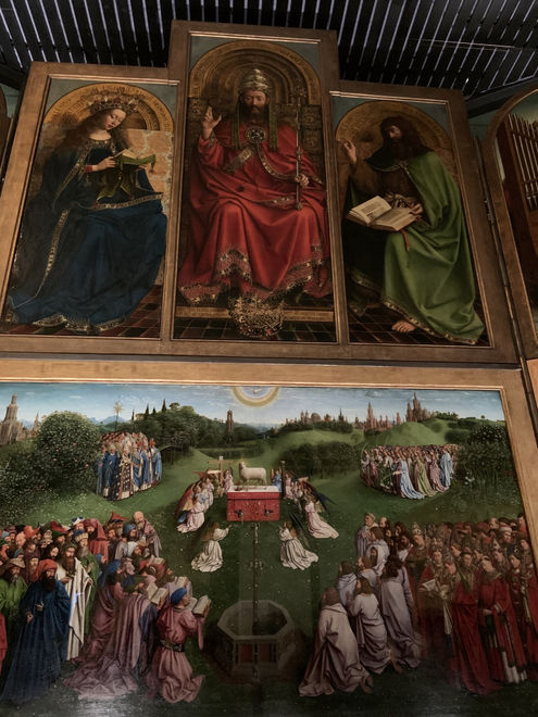 During vetting a day trip to Ghent to see the newly restored Adoration of the Mystic Lamb Altarpiece in St. Bavo Cathedral.