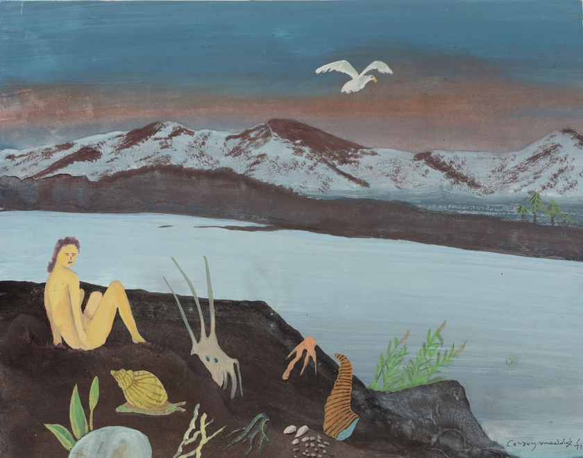 <span class="artist"><strong>Conroy Maddox</strong></span>, <span class="title"><em>Untitled (figure on the rocks)</em>, 1971</span>