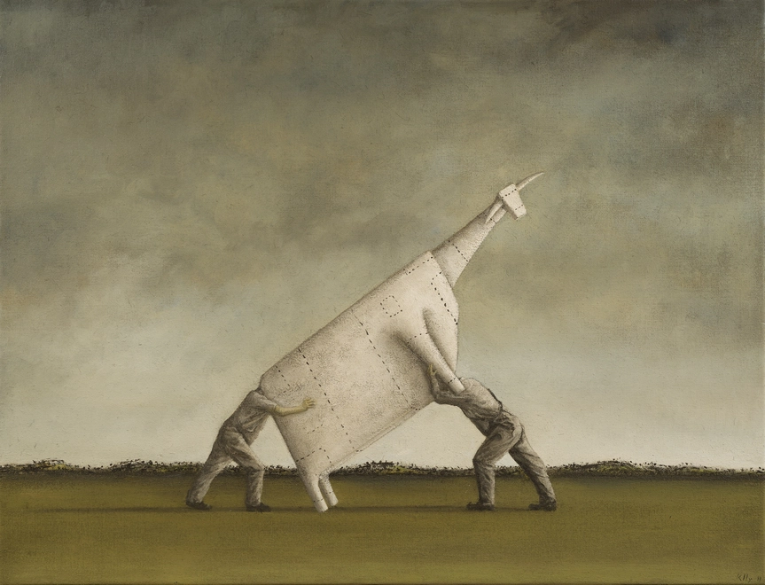 Two Men Lifting a Cow I