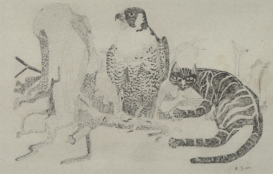 Cat, Bird and Tree Stump