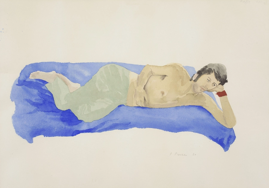 <span class="artist"><strong>Patrick Procktor RA</strong></span>, <span class="title"><em>Kaffe Fassett</em>, 1967</span>