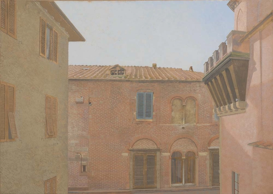 David Tindle RA View from the Flat Window of Via Battisti, Lucca, c.2000 Gouache and watercolour on paper 53 x...
